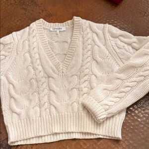 Frame Denim Women's Cream Cable Knit V-Neck Sweater
